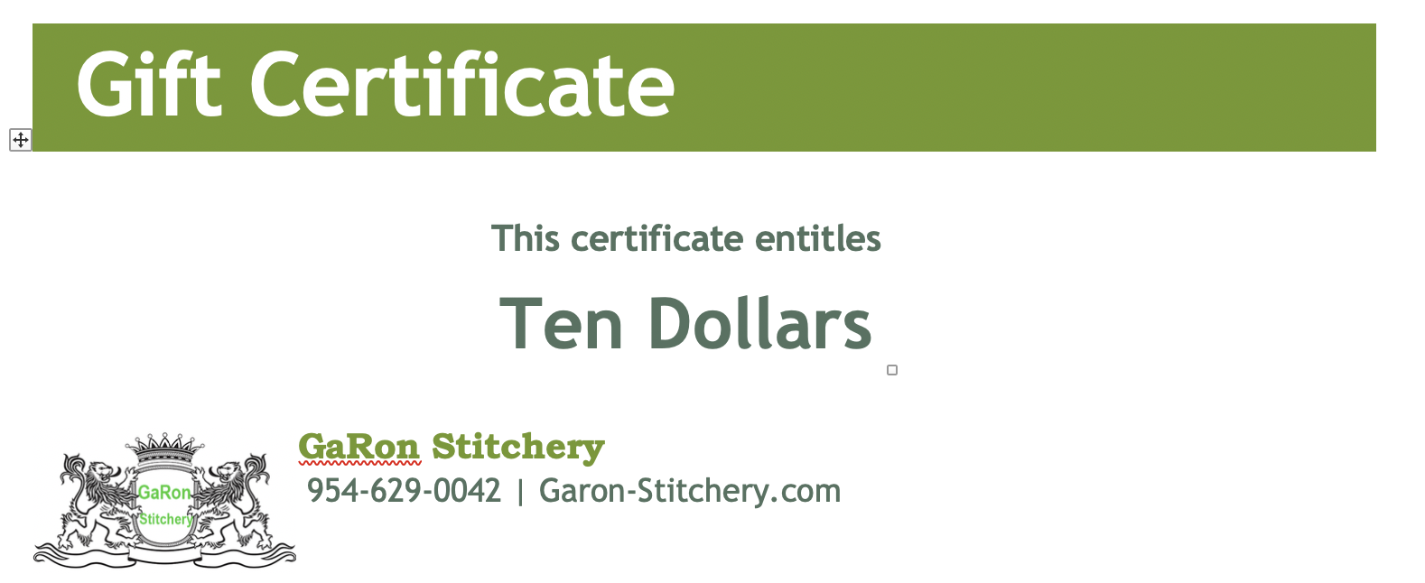 $10 Gift Certificate $10 Gift Certificate