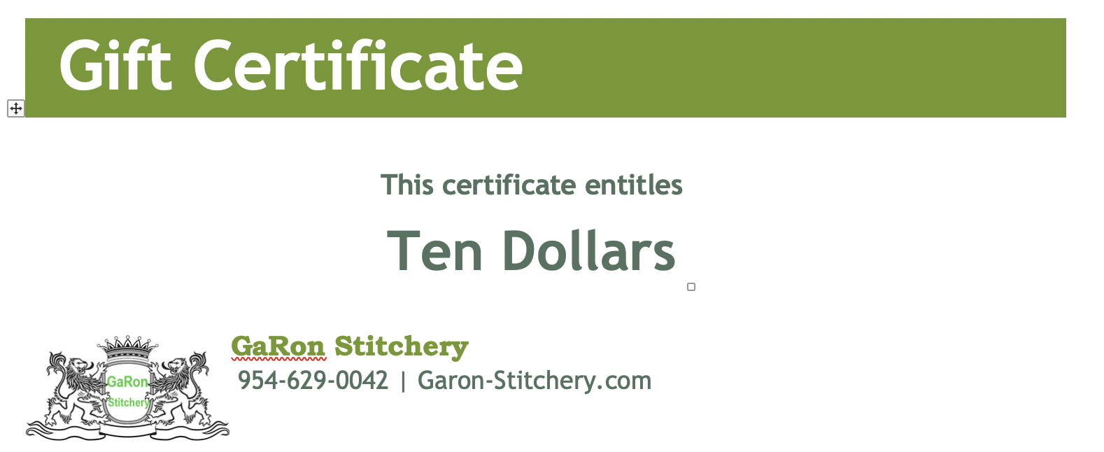 $10 Gift Certificate - Click Image to Close