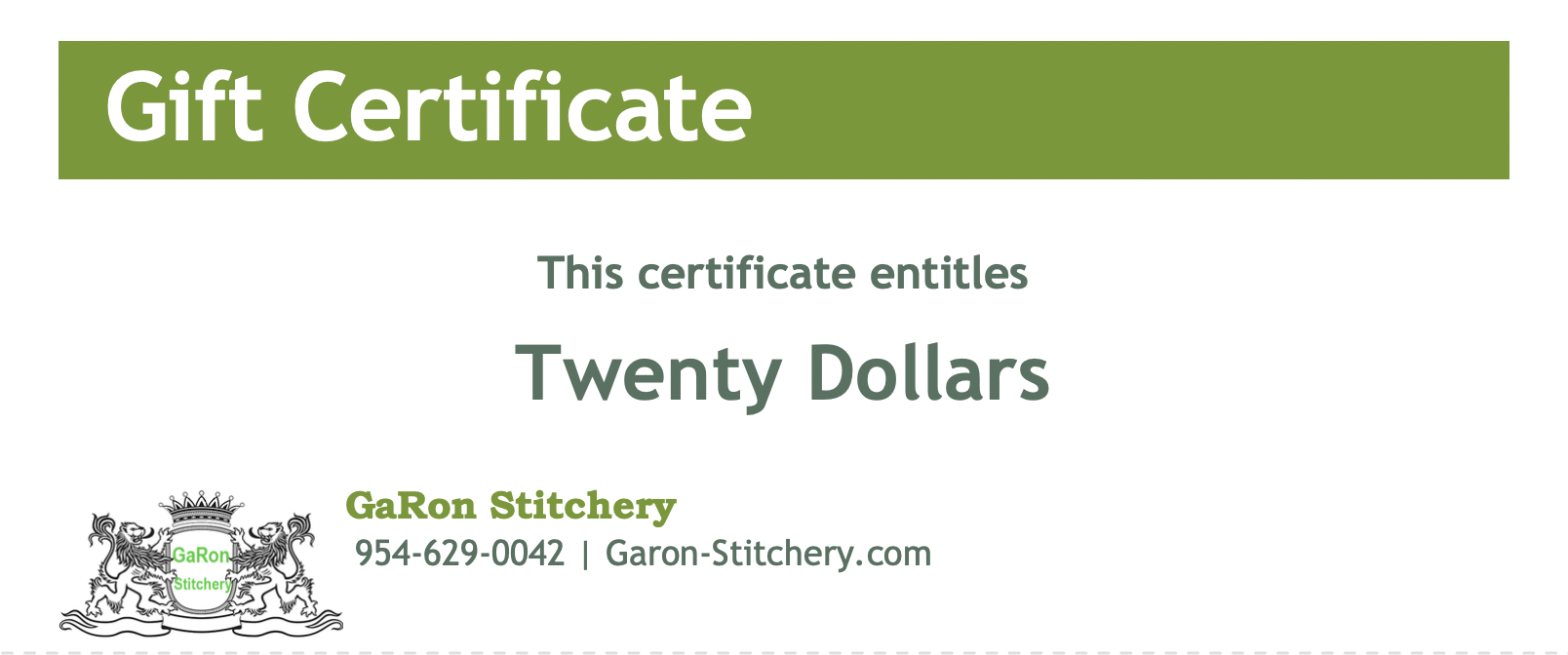 $20 Gift Certificate $20 Gift Certificate