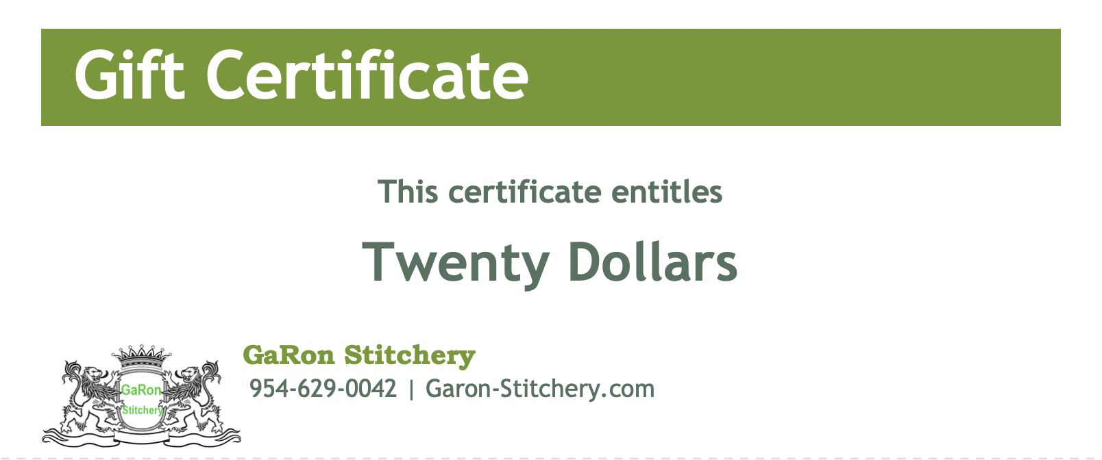 $20 Gift Certificate - Click Image to Close