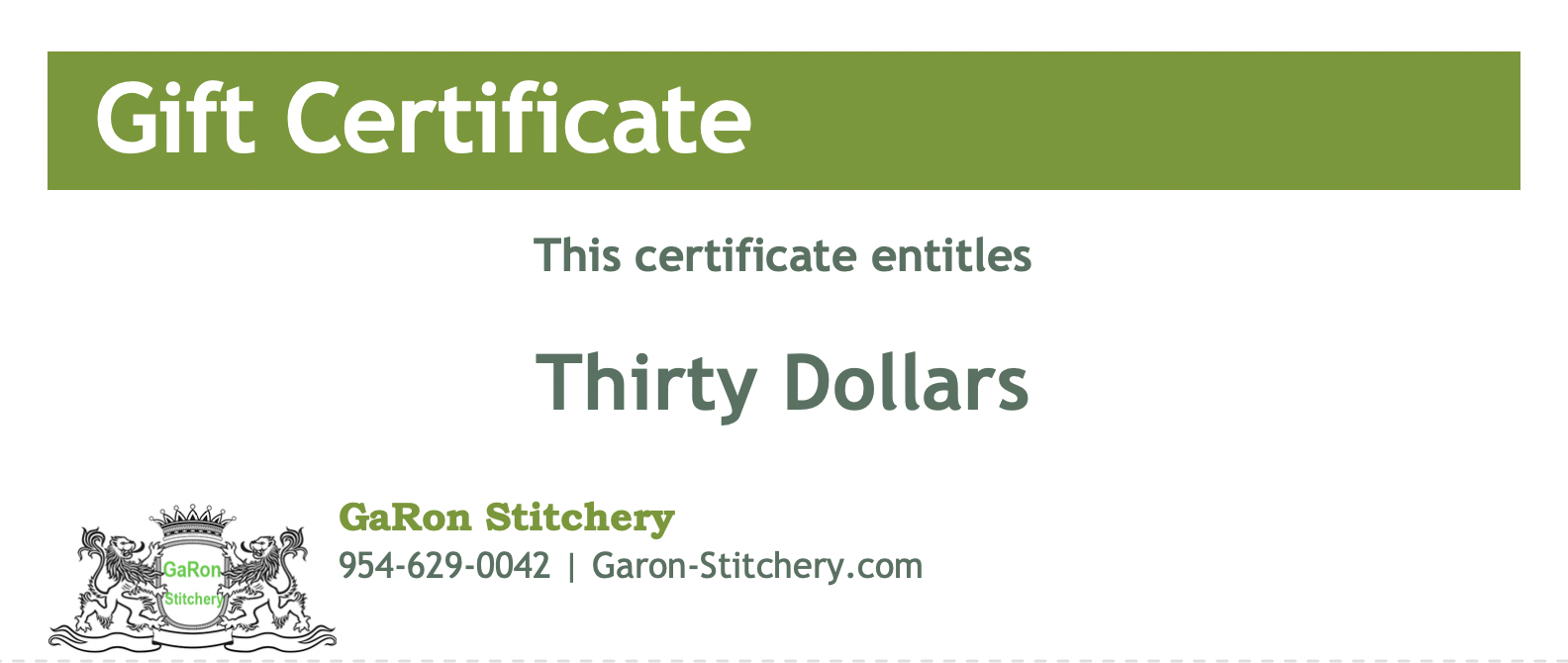 $30 Gift Certificate - Click Image to Close