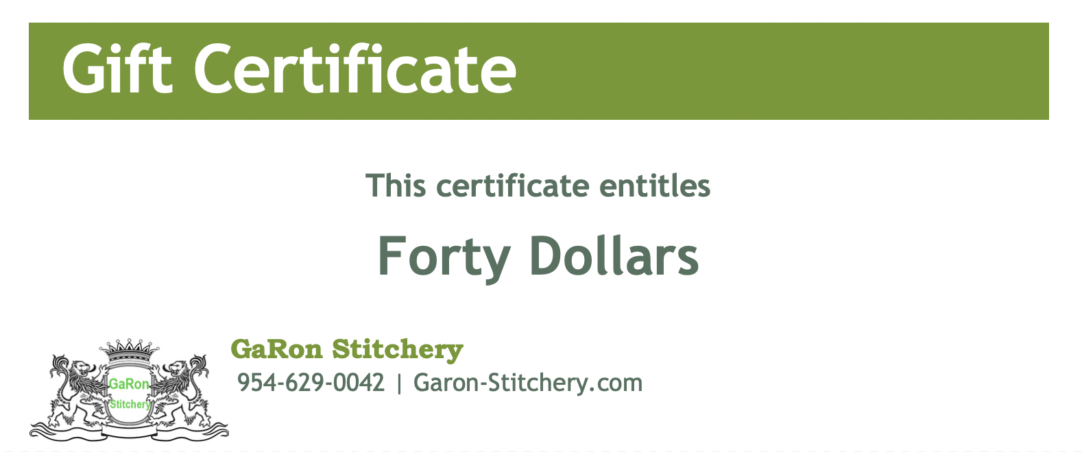 $40 Gift Certificate $40 Gift Certificate
