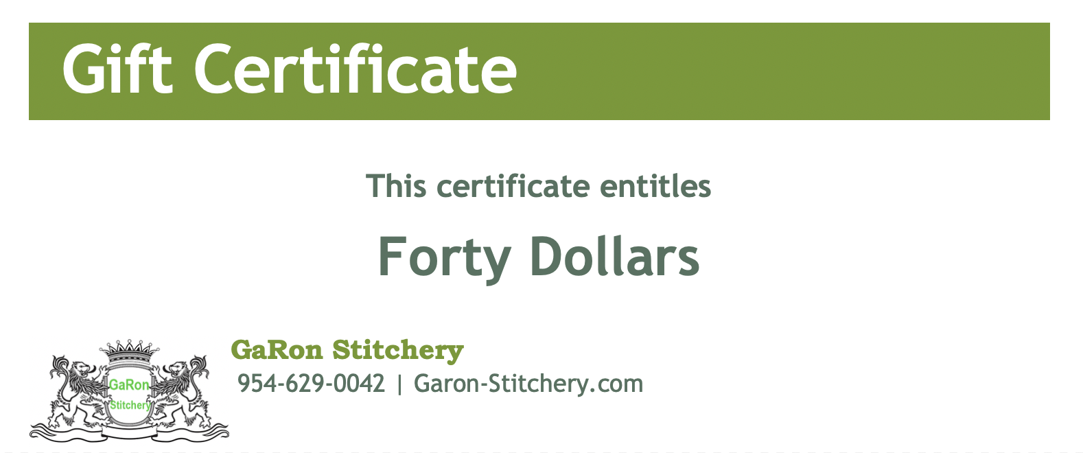 $40 Gift Certificate - Click Image to Close