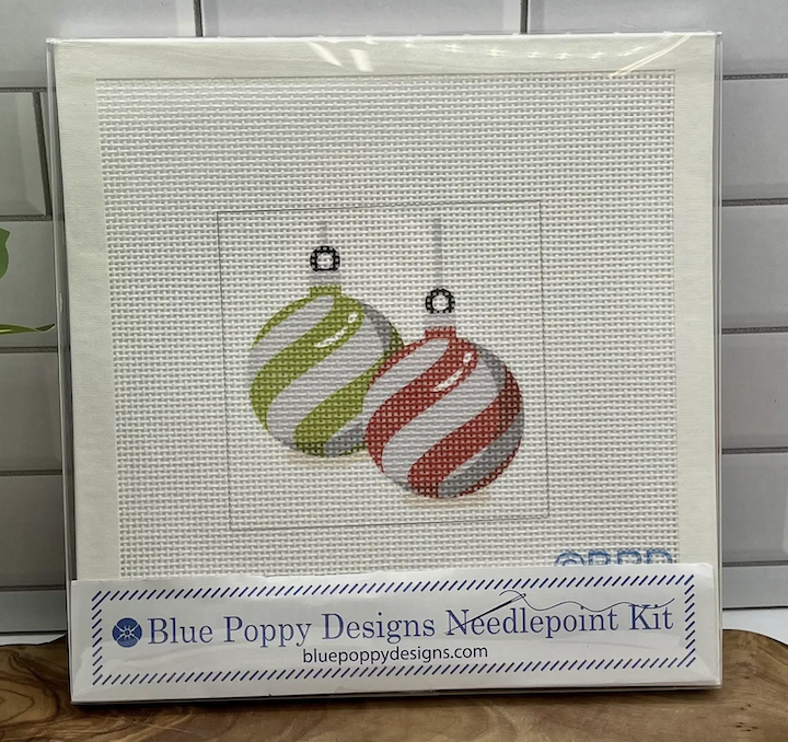Red and Green Striped Ornaments Needlepoint Kit